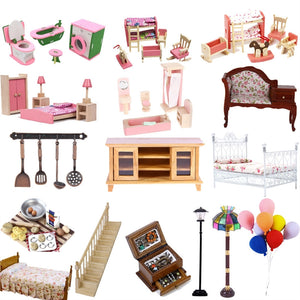 Wooden Doll House Furniture Miniature Kids